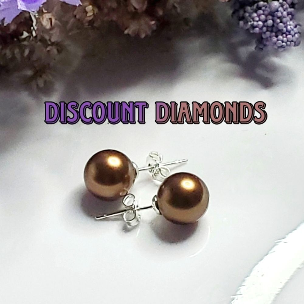 Metallic Bronze Pearl Stud Earrings -